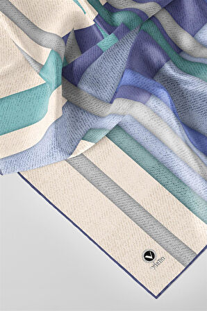 Twill Renkli Şerit Desenli İndigo Renkli 90x90 Eşarp (İpek İçermez) Kenar Dikiş Şekli El Dikişli