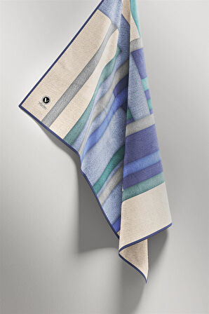 Twill Renkli Şerit Desenli İndigo Renkli 90x90 Eşarp (İpek İçermez) Kenar Dikiş Şekli El Dikişli