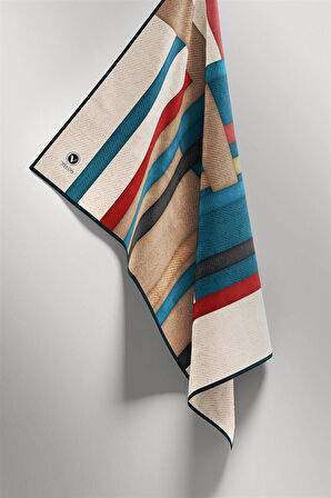 Twill Renkli Şerit Desenli Petrol Mavisi Renkli 90x90 Eşarp (İpek İçermez) Kenar Dikiş Şekli El Dikişli