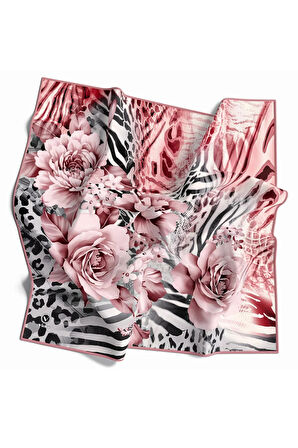 Twill Renkli Şerit Desenli Pudra Renkli 90x90 Eşarp (İpek İçermez) Kenar Dikiş Şekli El Dikişli