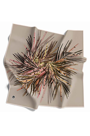 Twill Havai Fişek Desenli Bej Renkli 90x90 Eşarp (İpek İçermez) Kenar Dikiş Şekli El Dikişli
