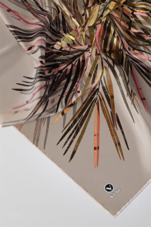 Twill Havai Fişek Desenli Bej Renkli 90x90 Eşarp (İpek İçermez) Kenar Dikiş Şekli El Dikişli