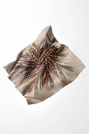 Twill Havai Fişek Desenli Bej Renkli 90x90 Eşarp (İpek İçermez) Kenar Dikiş Şekli El Dikişli