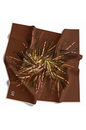 Twill Havai Fişek Desenli Taba Renkli 90x90 Eşarp (İpek İçermez) Kenar Dikiş Şekli El Dikişli