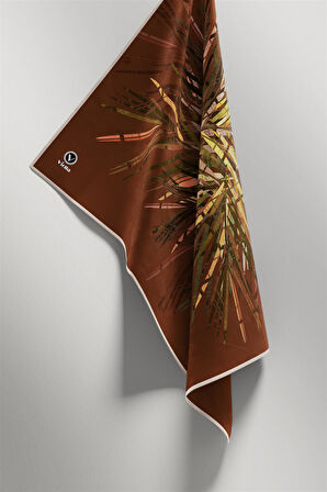 Twill Havai Fişek Desenli Taba Renkli 90x90 Eşarp (İpek İçermez) Kenar Dikiş Şekli El Dikişli