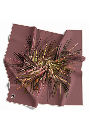 Twill Havai Fişek Desenli Gül Kurusu Renkli 90x90 Eşarp (İpek İçermez) Kenar Dikiş Şekli El Dikişli