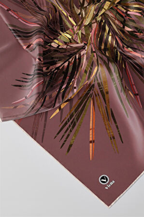 Twill Havai Fişek Desenli Gül Kurusu Renkli 90x90 Eşarp (İpek İçermez) Kenar Dikiş Şekli El Dikişli