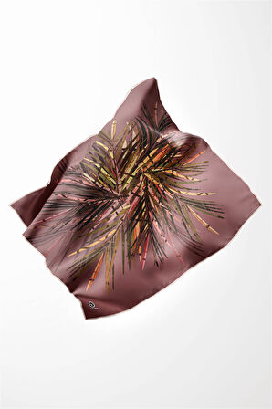 Twill Havai Fişek Desenli Gül Kurusu Renkli 90x90 Eşarp (İpek İçermez) Kenar Dikiş Şekli El Dikişli