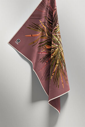 Twill Havai Fişek Desenli Gül Kurusu Renkli 90x90 Eşarp (İpek İçermez) Kenar Dikiş Şekli El Dikişli