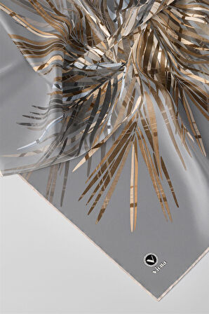 Twill Havai Fişek Desenli Gri Renkli 90x90 Eşarp (İpek İçermez) Kenar Dikiş Şekli El Dikişli