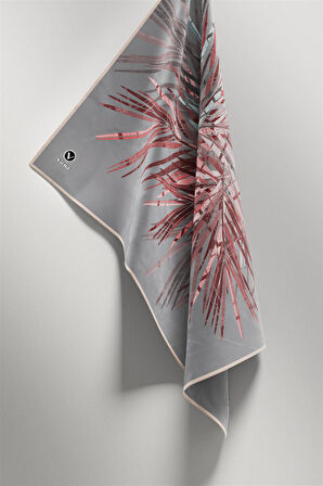 Twill Havai Fişek Desenli Gri - Pudra Renkli 90x90 Eşarp (İpek İçermez) Kenar Dikiş Şekli El Dikişli