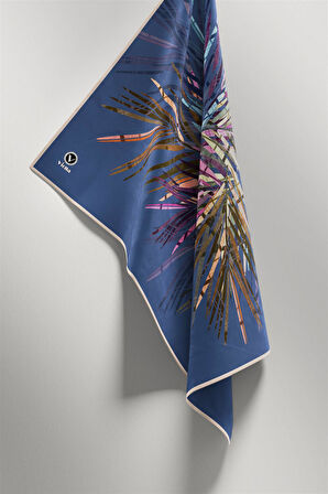 Twill Havai Fişek Desenli İndigo Renkli 90x90 Eşarp (İpek İçermez) Kenar Dikiş Şekli El Dikişli