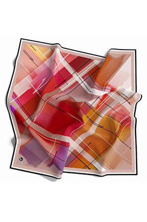 Kristal Ekose Desenli Kırmızı Renkli 90x90 Eşarp (İpek İçermez) Kenar Dikiş Şekli El Dikişli