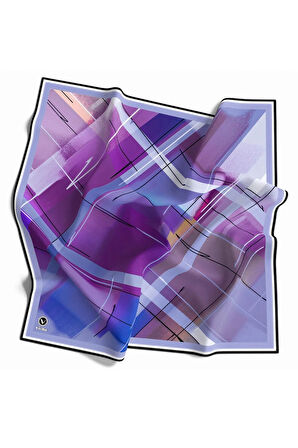 Kristal Ekose Desenli Mor Renkli 90x90 Eşarp (İpek İçermez) Kenar Dikiş Şekli El Dikişli