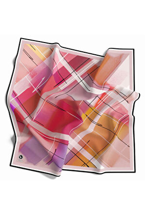 Kristal Ekose Desenli Pembe Renkli 90x90 Eşarp (İpek İçermez) Kenar Dikiş Şekli El Dikişli