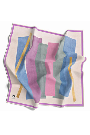 Twill Geometrik Desenli Pembe Renkli 90x90 Eşarp (İpek İçermez) Kenar Dikiş Şekli El Dikişli