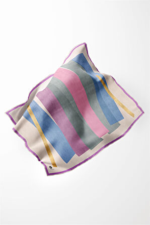 Twill Geometrik Desenli Pembe Renkli 90x90 Eşarp (İpek İçermez) Kenar Dikiş Şekli El Dikişli