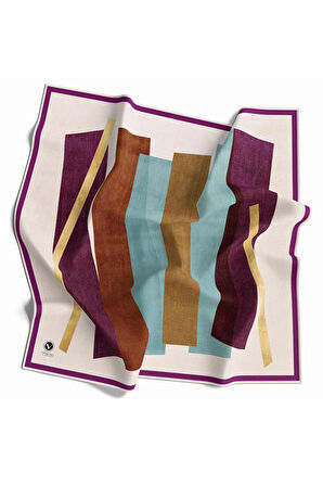 Twill Geometrik Desenli Mürdüm Renkli 90x90 Eşarp (İpek İçermez) Kenar Dikiş Şekli El Dikişli