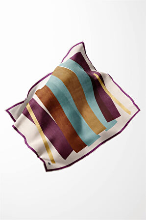 Twill Geometrik Desenli Mürdüm Renkli 90x90 Eşarp (İpek İçermez) Kenar Dikiş Şekli El Dikişli