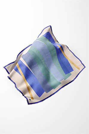 Twill Geometrik Desenli İndigo Renkli 90x90 Eşarp (İpek İçermez) Kenar Dikiş Şekli El Dikişli