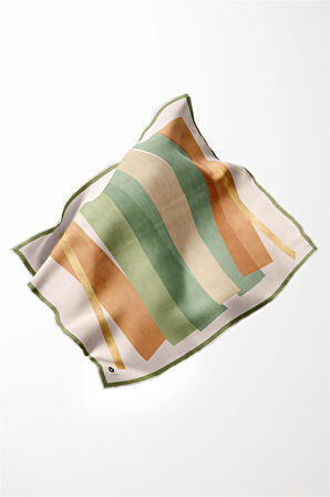 Twill Geometrik Desenli Haki Renkli 90x90 Eşarp (İpek İçermez) Kenar Dikiş Şekli El Dikişli