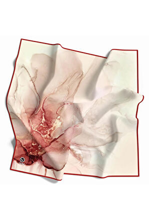 Twill Batik Desenli Kırmızı Renkli 90x90 Eşarp (İpek İçermez) Kenar Dikiş Şekli El Dikişli