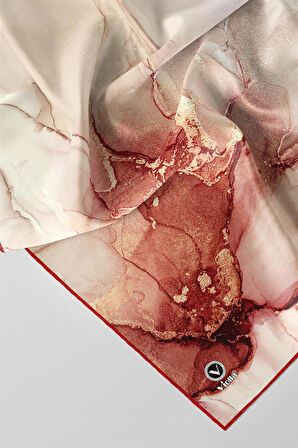 Twill Batik Desenli Kırmızı Renkli 90x90 Eşarp (İpek İçermez) Kenar Dikiş Şekli El Dikişli