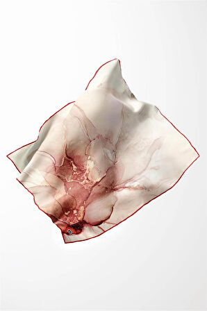 Twill Batik Desenli Kırmızı Renkli 90x90 Eşarp (İpek İçermez) Kenar Dikiş Şekli El Dikişli