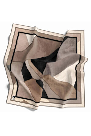 Twill Geometrik Desenli Taş Renkli 90x90 Eşarp (İpek İçermez) Kenar Dikiş Şekli El Dikişli