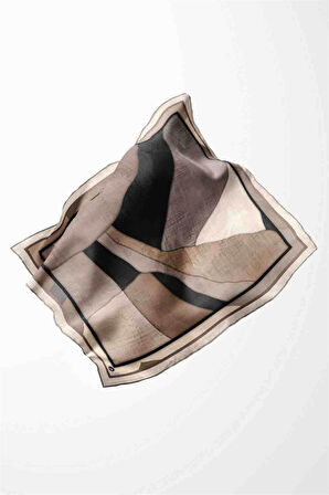 Twill Geometrik Desenli Taş Renkli 90x90 Eşarp (İpek İçermez) Kenar Dikiş Şekli El Dikişli