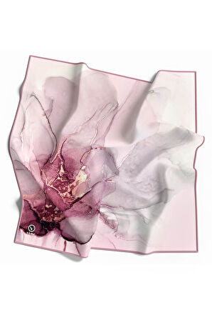 Twill Batik Desenli Pembe Renkli 90x90 Eşarp (İpek İçermez) Kenar Dikiş Şekli El Dikişli