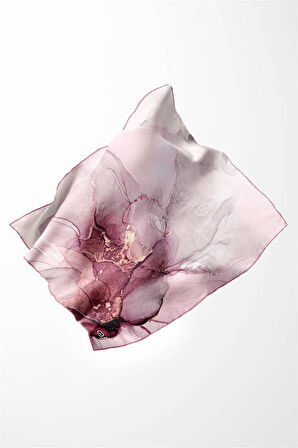 Twill Batik Desenli Pembe Renkli 90x90 Eşarp (İpek İçermez) Kenar Dikiş Şekli El Dikişli