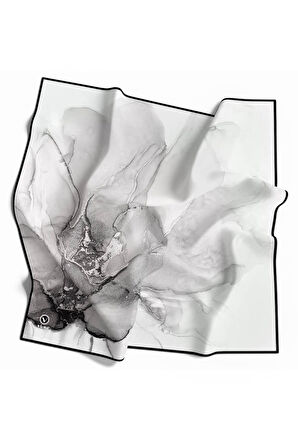 Twill Batik Desenli Gri Renkli 90x90 Eşarp (İpek İçermez) Kenar Dikiş Şekli El Dikişli