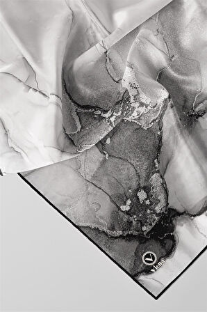 Twill Batik Desenli Gri Renkli 90x90 Eşarp (İpek İçermez) Kenar Dikiş Şekli El Dikişli