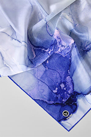 Twill Batik Desenli Saks Renkli 90x90 Eşarp (İpek İçermez) Kenar Dikiş Şekli El Dikişli