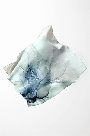 Twill Batik Desenli Mint Yeşili Renkli 90x90 Eşarp (İpek İçermez) Kenar Dikiş Şekli El Dikişli