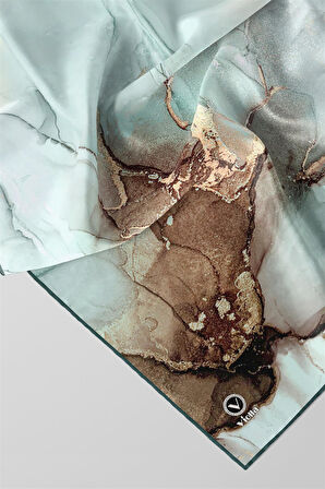 Twill Batik Desenli Mint Yeşili - Bej Renkli 90x90 Eşarp (İpek İçermez) Kenar Dikiş Şekli El Dikişli