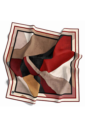 Twill Geometrik Desenli Bordo Renkli 90x90 Eşarp (İpek İçermez) Kenar Dikiş Şekli El Dikişli