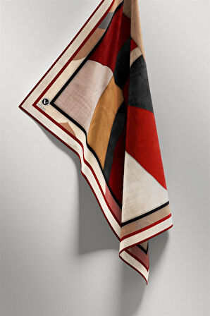 Twill Geometrik Desenli Bordo Renkli 90x90 Eşarp (İpek İçermez) Kenar Dikiş Şekli El Dikişli