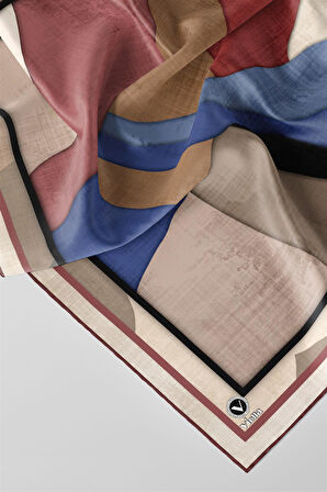 Twill Geometrik Desenli Gül Kurusu Renkli 90x90 Eşarp (İpek İçermez) Kenar Dikiş Şekli El Dikişli