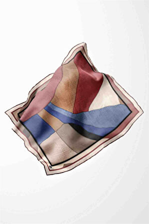 Twill Geometrik Desenli Gül Kurusu Renkli 90x90 Eşarp (İpek İçermez) Kenar Dikiş Şekli El Dikişli