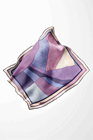 Twill Geometrik Desenli Mor Renkli 90x90 Eşarp (İpek İçermez) Kenar Dikiş Şekli El Dikişli