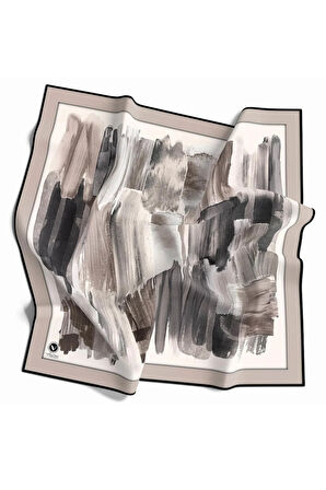 Twill Fırça Darbesi Desenli Taş Renkli 90x90 Eşarp (İpek İçermez) Kenar Dikiş Şekli El Dikişli