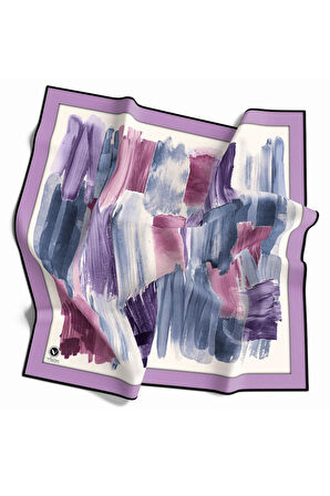Twill Fırça Darbesi Desenli Lila Renkli 90x90 Eşarp (İpek İçermez) Kenar Dikiş Şekli El Dikişli