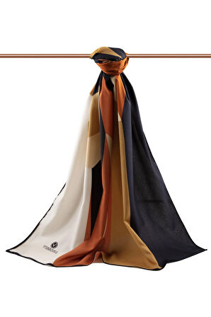 LÜKS MEDİNE İPEĞİ ÇİÇEK VE YAPRAK DESENLİ BEJ - TABA RENKLİ 75X195 KIRIŞMAZ ŞAL MOSS KREP DİKİŞ TİPİ İTALYAN DİKİŞLİ