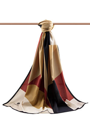 LÜKS MEDİNE İPEĞİ ÇİÇEK VE YAPRAK DESENLİ BEJ - BORDO RENKLİ 75X195 KIRIŞMAZ ŞAL MOSS KREP DİKİŞ TİPİ İTALYAN DİKİŞLİ