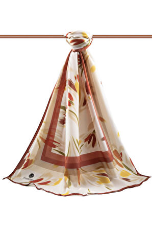 LÜKS MEDİNE İPEĞİ LALE DESENLİ BORDO RENKLİ 75X195 KIRIŞMAZ ŞAL MOSS KREP DİKİŞ TİPİ İTALYAN DİKİŞLİ