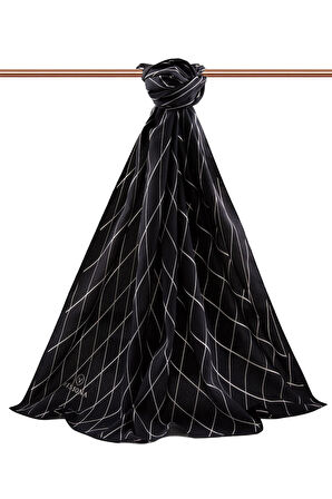 LÜKS MEDİNE İPEĞİ GEOMETRİK DESENLİ KREM RENKLİ 75X195 KIRIŞMAZ ŞAL MOSS KREP DİKİŞ TİPİ İTALYAN DİKİŞLİ