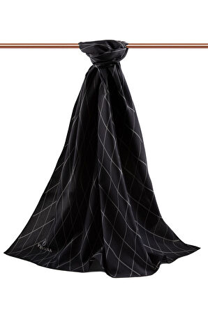 LÜKS MEDİNE İPEĞİ GEOMETRİK DESENLİ GRİ RENKLİ 75X195 KIRIŞMAZ ŞAL MOSS KREP DİKİŞ TİPİ İTALYAN DİKİŞLİ