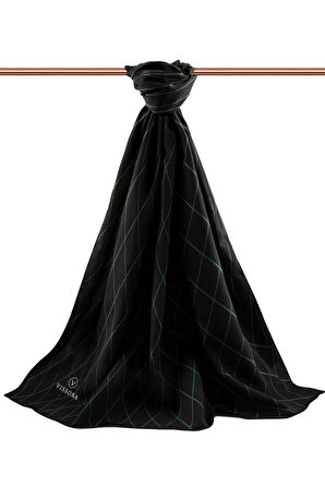 LÜKS MEDİNE İPEĞİ GEOMETRİK DESENLİ ZÜMRÜT YEŞİLİ RENKLİ 75X195 KIRIŞMAZ ŞAL MOSS KREP DİKİŞ TİPİ İTALYAN DİKİŞLİ